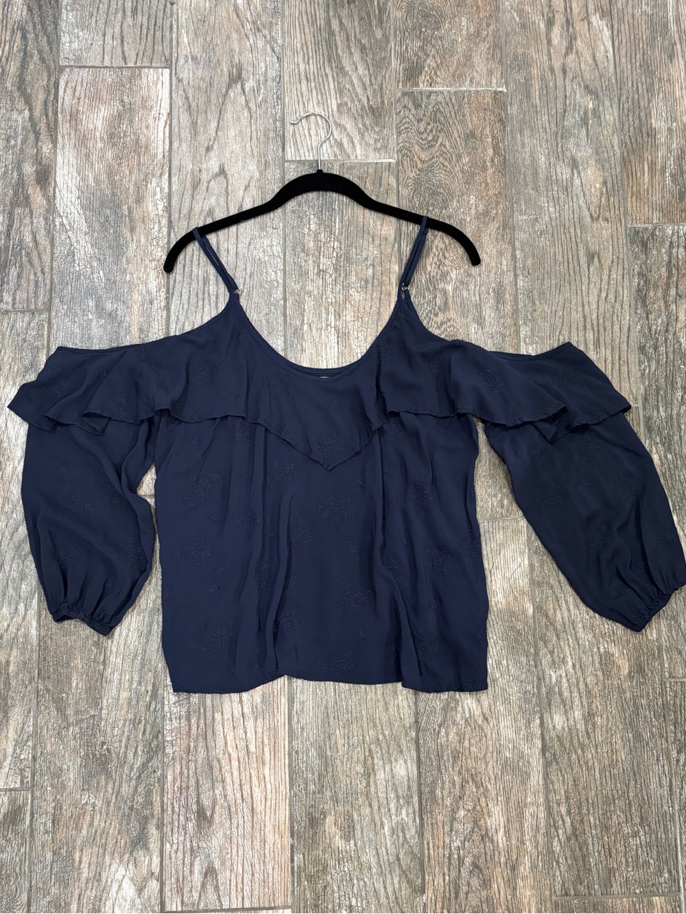 Abercrombie & Fitch Navy Cold-Shoulder Ruffle Blouse